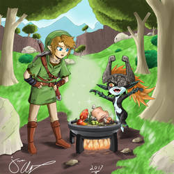 Link and Midna cooking
