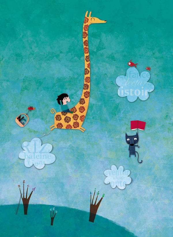 In the sky, a cat, a giraffe by nicolas-gouny-art