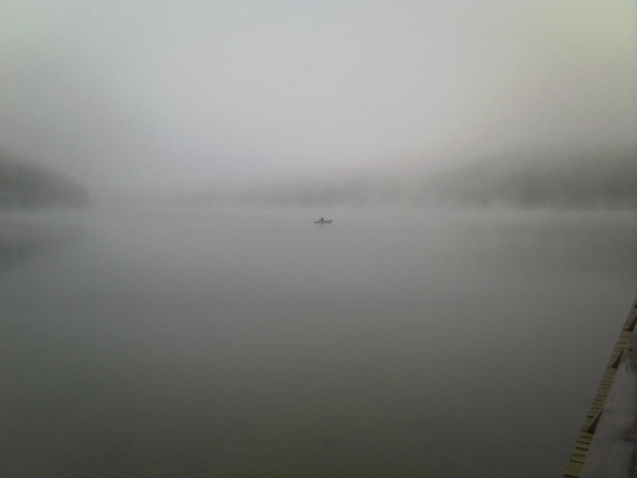 Foggy autumn lake