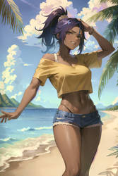 Yoruichi on the beach_2(AI)