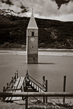 The spire of a sunken village