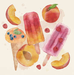 Watercolor summer illustration of ice creams