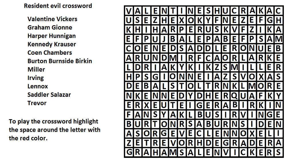 Resident evil crossword puzzle