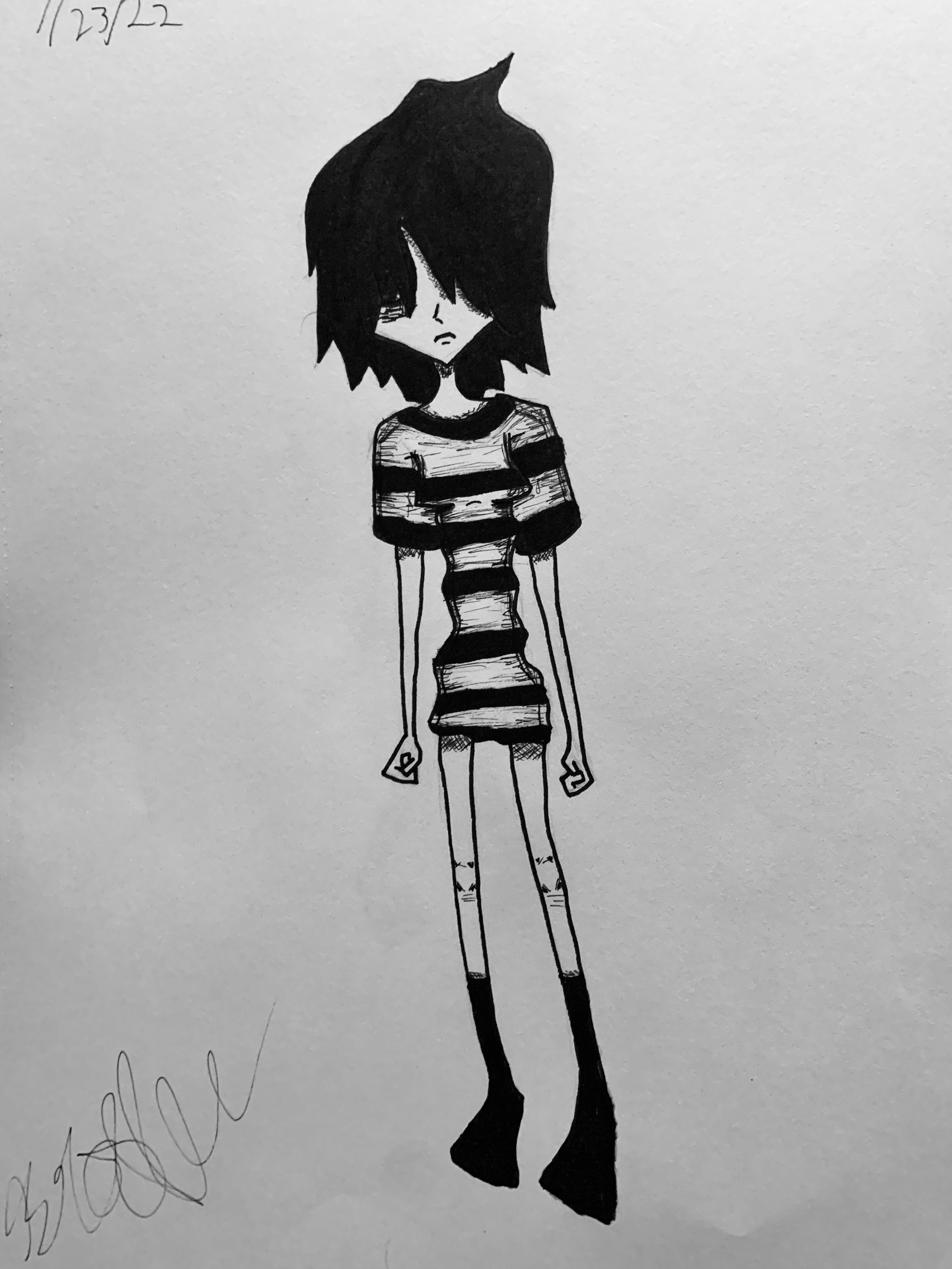 emo, scene, girl, edgy, trauma, traditionalart, lineart, 