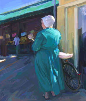 Mennonite lady at the farmers market 