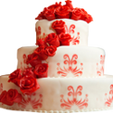 Red and white cake with roses 150px