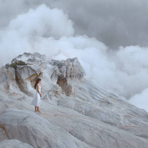 Self-portrait on distant planet with cotton skies