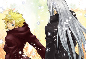 Sephiroth and Cloud walking in snow