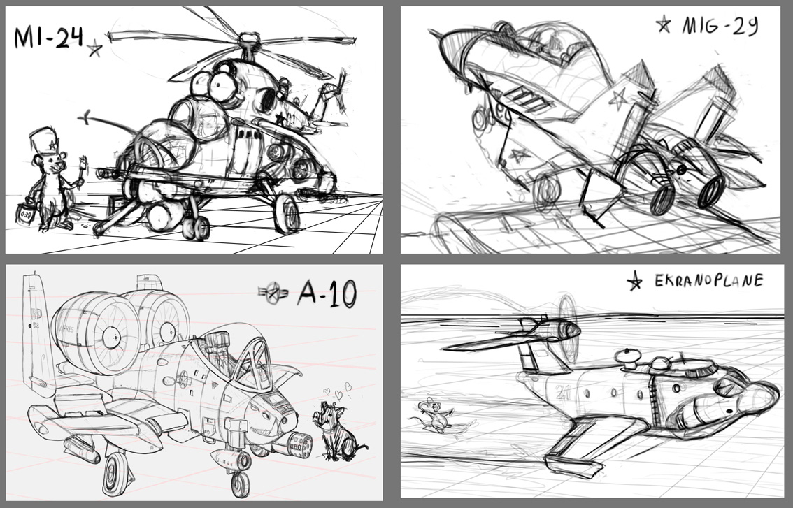 cartoon aircrafts sketches