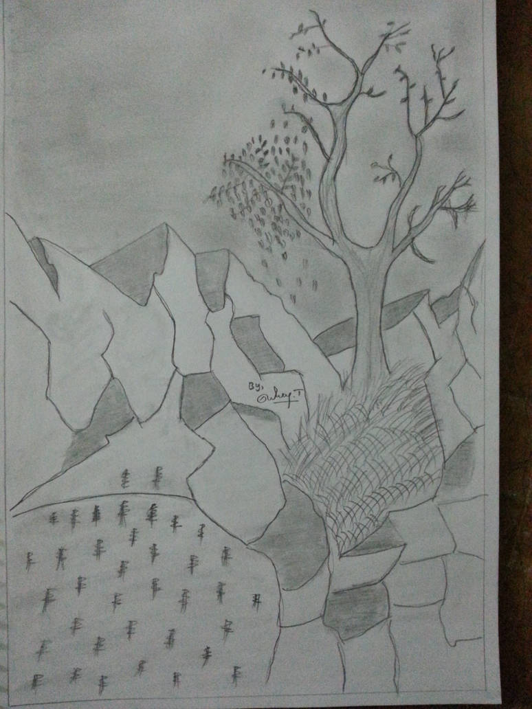 Landscpe Pencil Drawing. Nature Pencil Art, Sketch by ...