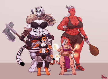 Two Tigers and Two Onis - Commission