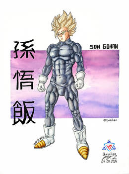SSJ2 Son Gohan Black Spandex - Watercolor Illust