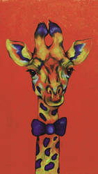 Giraffe wearing bow tie