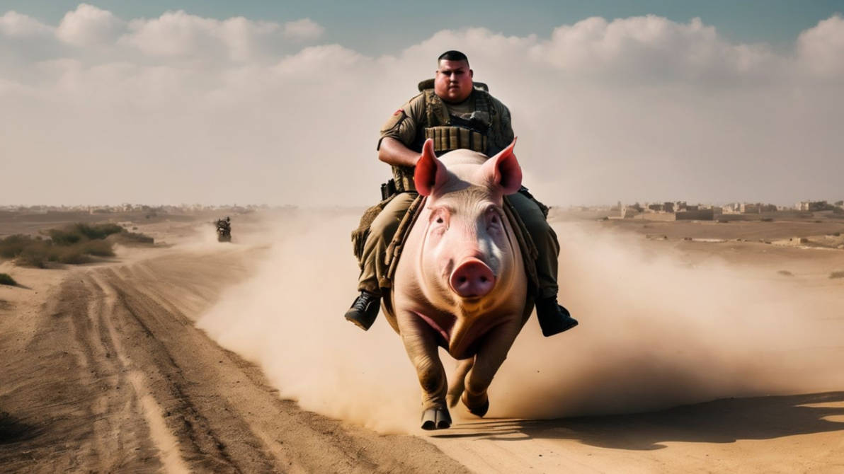 A US soldier rides a Pig through Palestine, Gaza