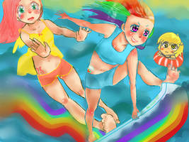 Human Fluttershy and Rainbowdash to the beach