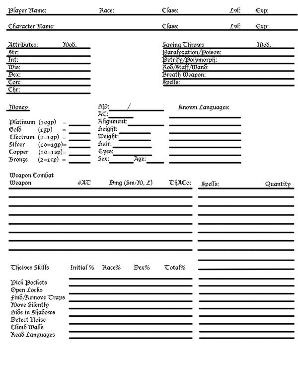 ADD 2nd ed character sheet by Nickdragona639 on DeviantArt