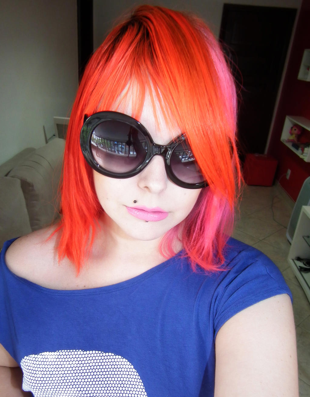 Orange Pink Hair Girl with Glasses