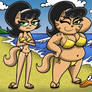 Kitty and Mrs Katswell Gold Bikinis