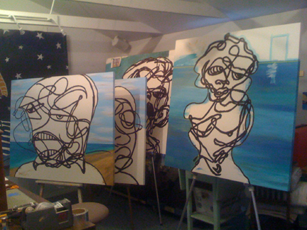 unfinished outlines of four