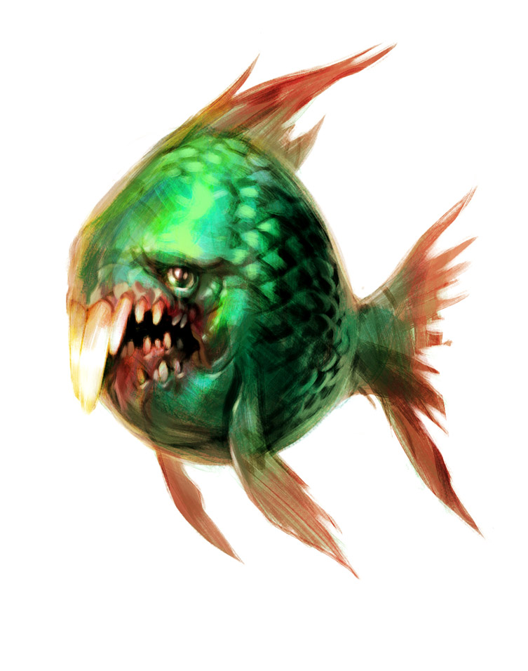 green fish with teeth