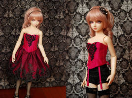 Fuschia and Black Corset and Skirt Set