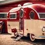 Vintage trailer camper exterior, art deco, concept