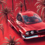 Retro Futuristic Flying Car Red Metallic Lots O