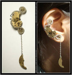 Steampunk Crescent Moon ear cuff