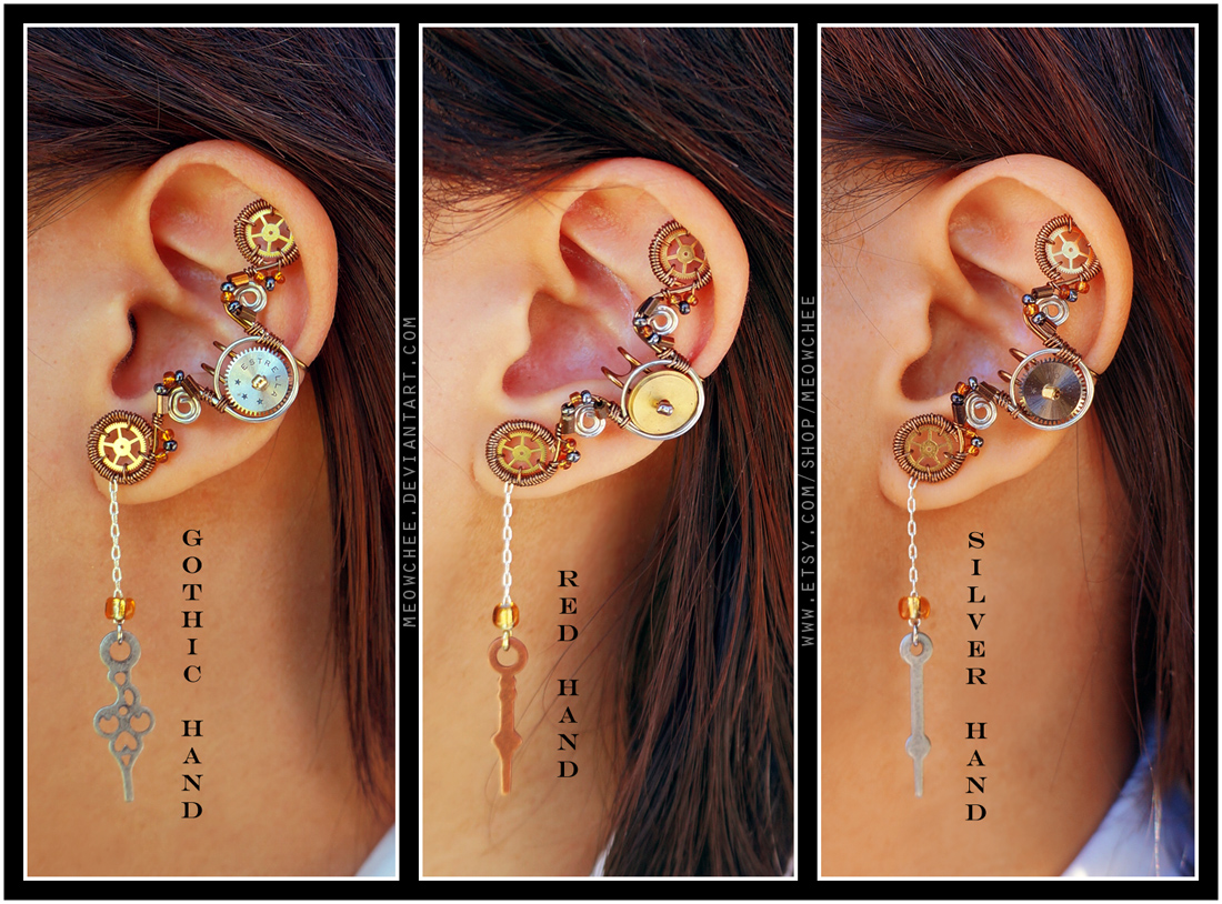 Steampunk Clock Hand ear cuffs