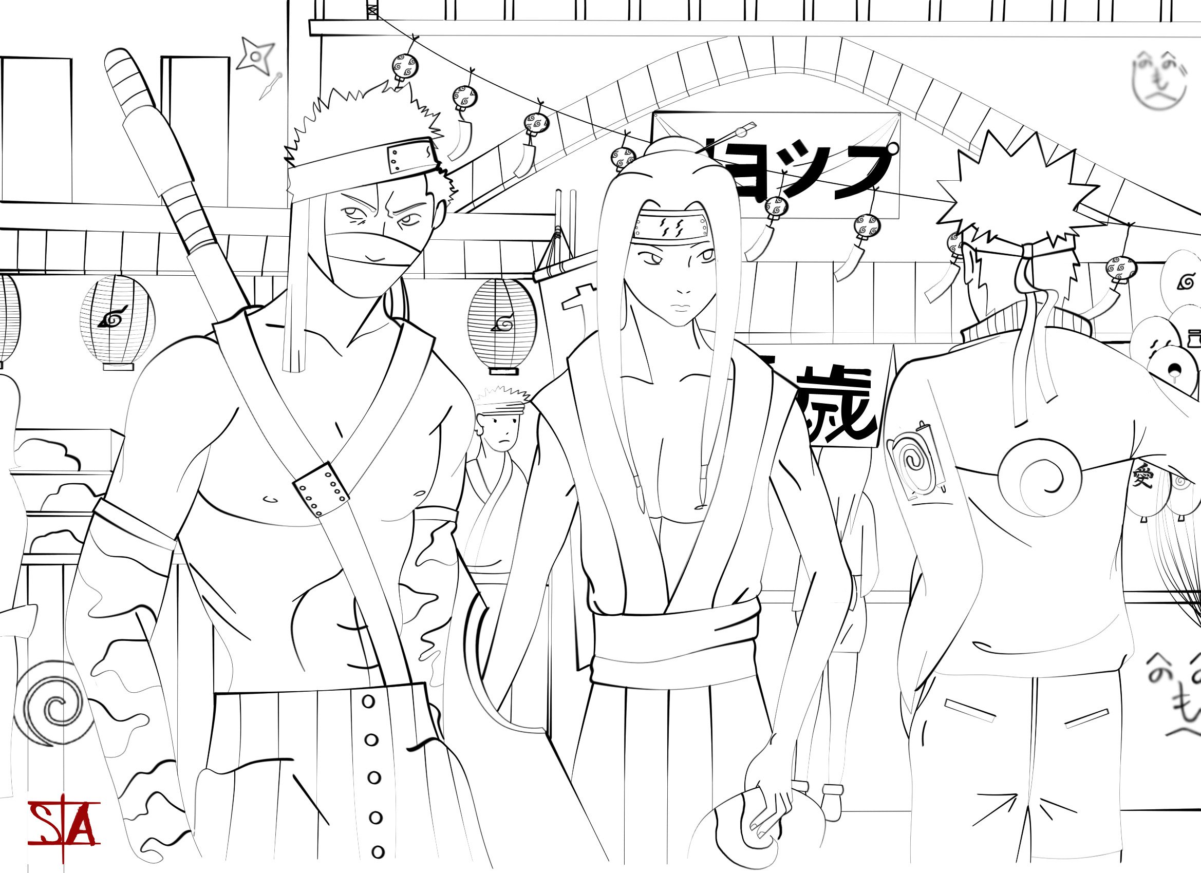 Haku Zabuza meet Naruto Lineart