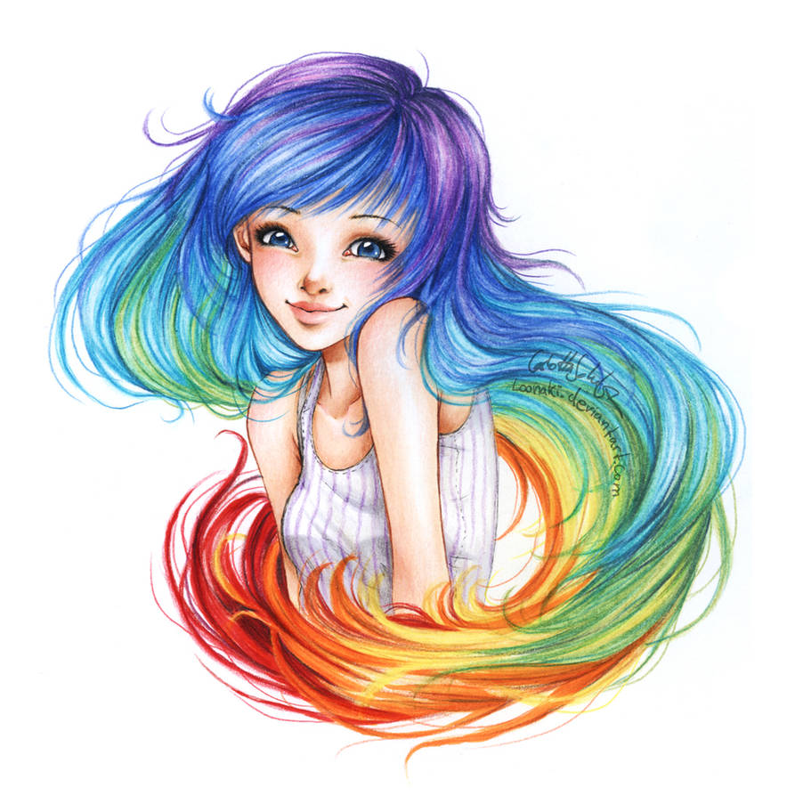 Цветная девочка. Разноцветные волосы у девушек. Девочка с радужными волосами. Рисунки цветные.