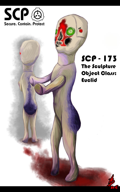 SCP-173 - The Complete Story  SCP 173 is a Euclid Class anomaly also known  as The Sculpture. SCP-173 was moved to Site-19 1993. Origin is as of yet  unknown. It is