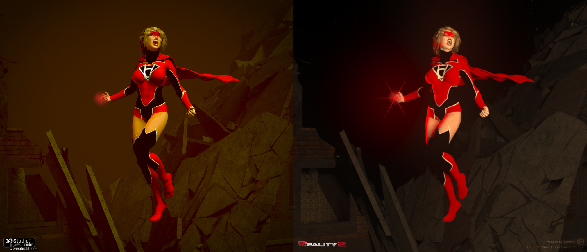 SuperGirl Red Lantern side by side Reality vs Daz