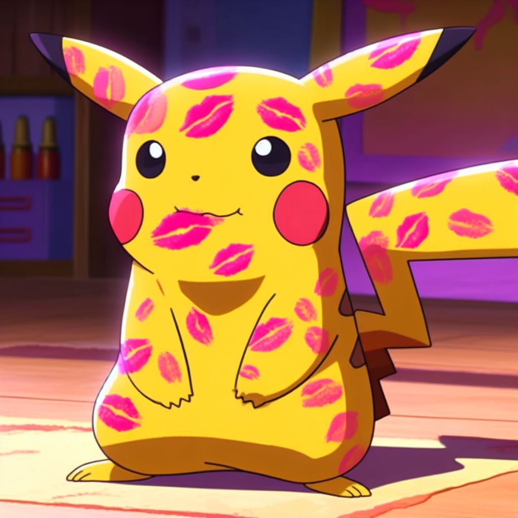 Pink Pitachu Pikachu Covered in Pink Lipstick Marks (AI Version by Rodan5693 on ...