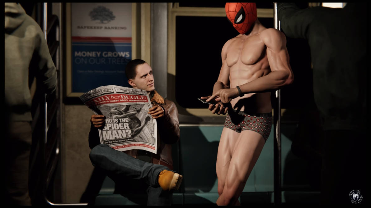 Spiderman In His Undies Chilling On The Subway by jamieearlsblues