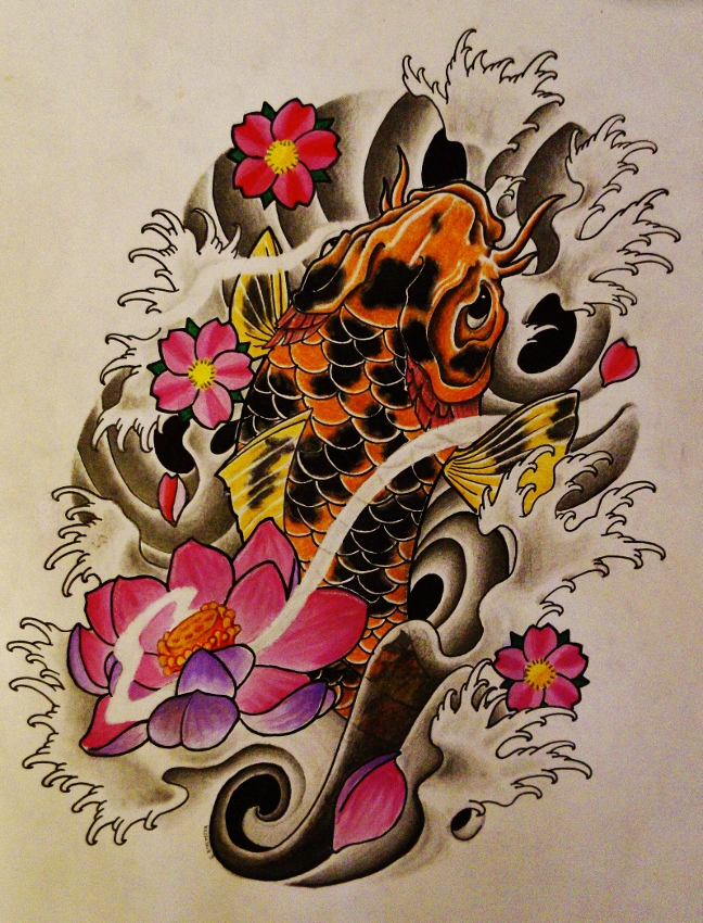 Koi Fish And Lotus Flower Tattoo Designs