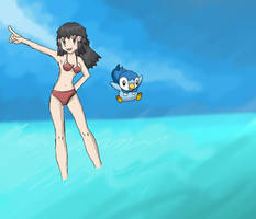 Dawn and Piplup at the Beach