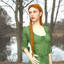 Red Haired Girl With Braids In Green Dress