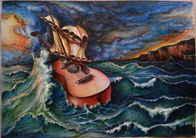 guitar at sea storm