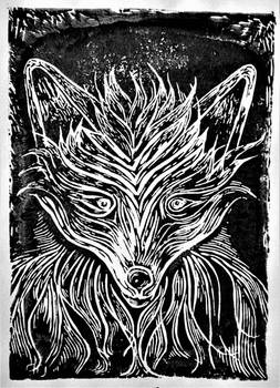 Fox  linoleum cut print