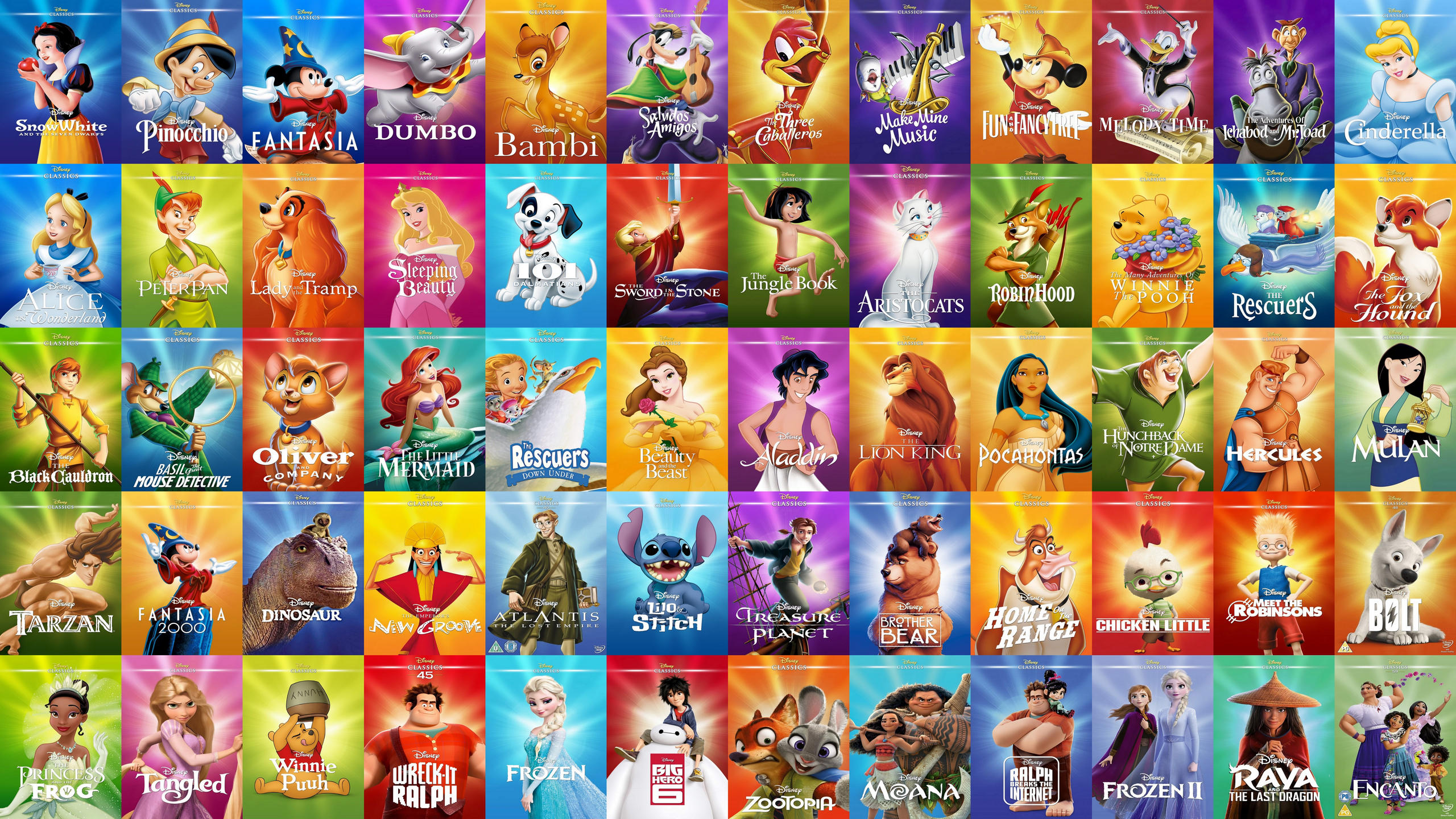Disney animated classic movies collage