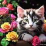 Cute Tabby Kitten with Roses