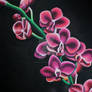 Branch Full of Pink Orchids, Oil Pastel Painting