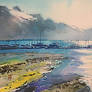Sunrise in the harbor 29 x17 cm akvarell