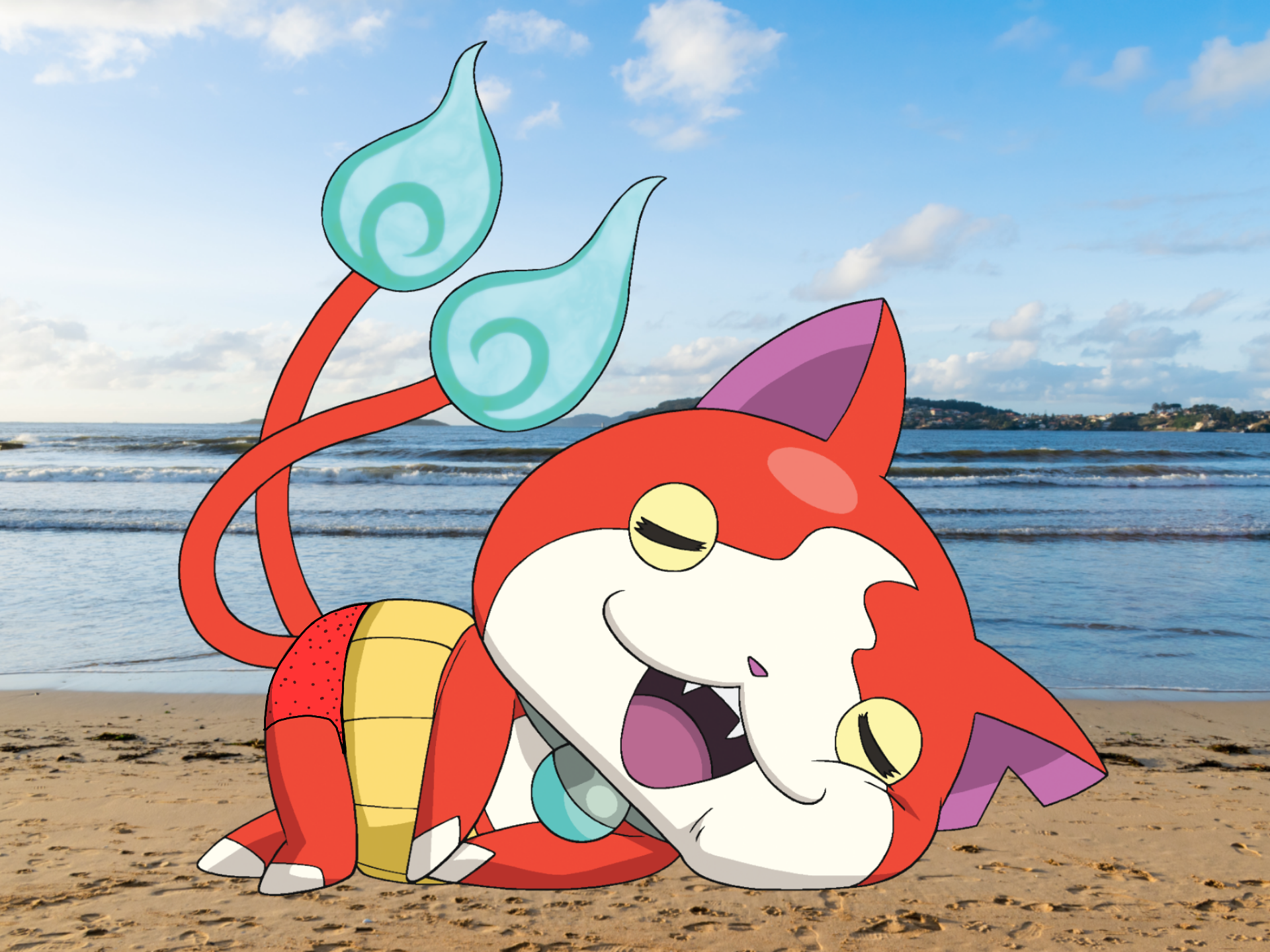 Jibanyan with Red Speedo Swimsuit Dreaming by SERGIBLUEBIRD16 on