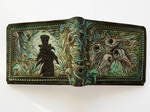 Green Crow skull leather wallet