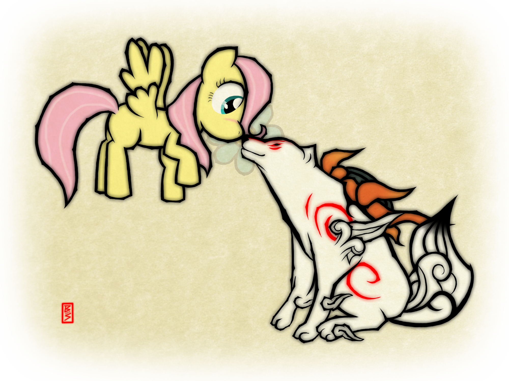 Fillyshy meets Okami Amaterasu:  Boop!