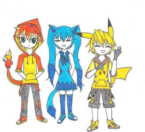 My Gijinka Pikachu-Charmander- and Glaceon