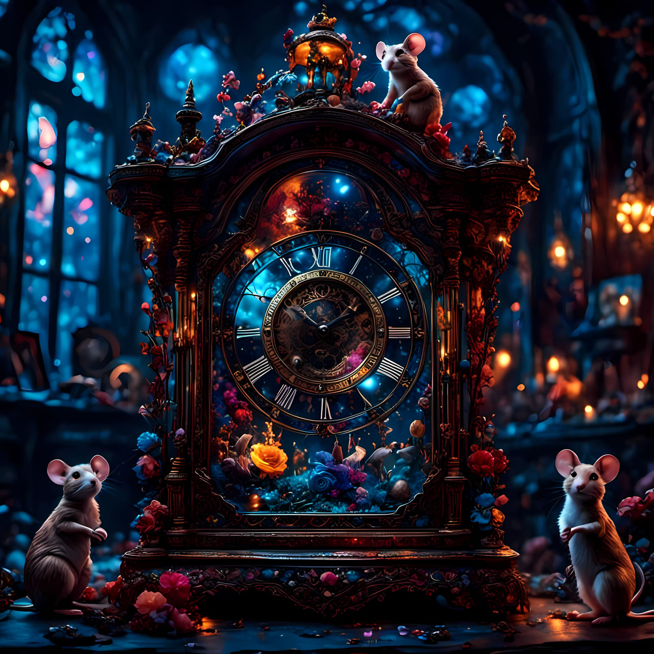 Colorful Mice and Clock by VividMindArt on DeviantArt