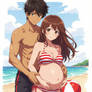 Cute beach couple 4 months with Triplets - part 1
